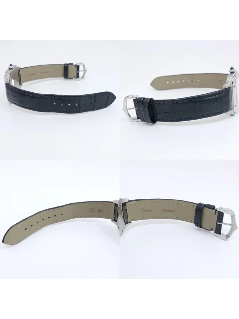 Cartier Santos Dumont LM Watch SS Silver Quartz Leather Box Card